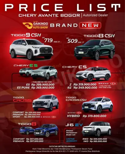 Pricelist Harga Chery ceger 2025